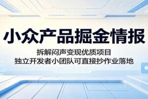 小众产品掘金情报:拆解闷声变现优质项目,独立开发者小团队可直接抄作业落地