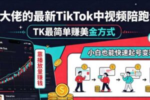 某大佬的最新TikTok中视频陪跑课,TK最简单賺美金方式,靠播放量賺钱,小白也能快速起号变现