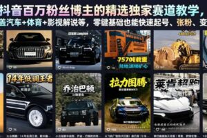 抖音百万粉丝博主的精选独家赛道教学,涵盖汽车+体育+影视解说等,零基础也能快速起号、涨粉、变现