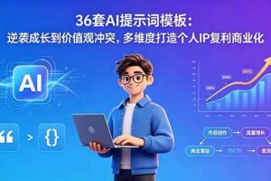 (18630期)36套AI提示词模板:逆袭成长到价值观冲突,多维度打造个人IP复利商业化