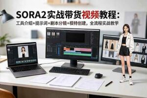 (18718期)SORA2实战带货视频教程:工具介绍+提示词+剧本分镜+模特创建,全流程实战教学